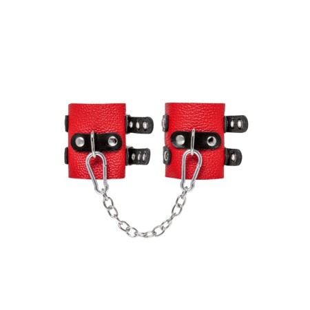 An handcuffs Pecado BDSM, soft with two handle straps, genuine leather, red-black 93243-1