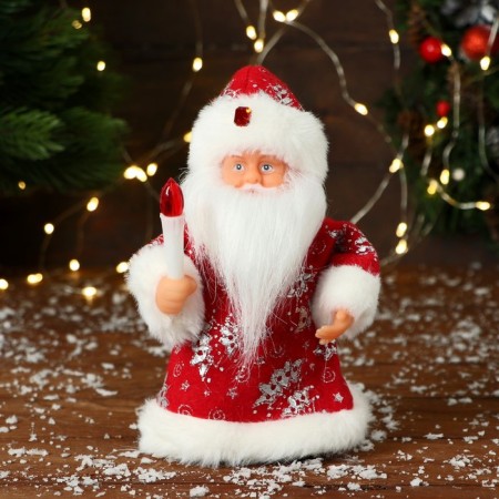 Santa Claus "In a patterned fur coat with a flashlight" 19 cm, red