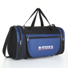 Board Road on a zipper, a long belt, 3 outer pockets, black/blue color