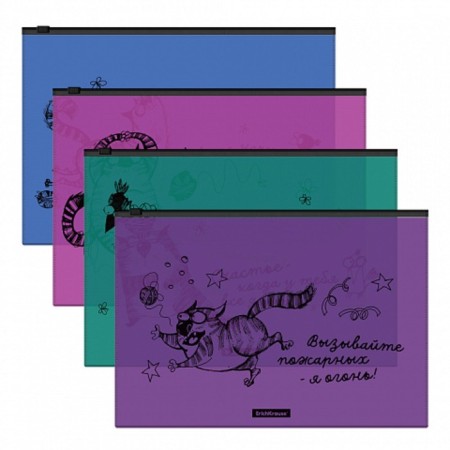 The convert folder on the A4 Zip-Molniya, 160 μm, Erichkrause Zen Cats, glossy, translucent, with print, mix
