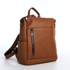 Women's backpack made of artificial leather with lightning, 4 pockets, brown color