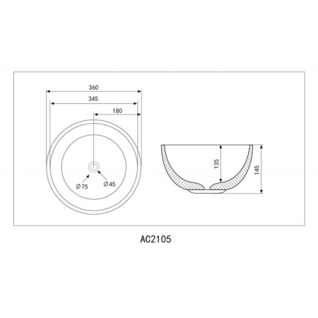ABBER Bequem AC2105 sink, invoice, 360x360x145 mm, white-3