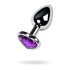 Anal plug with the Toyfa Metal rhinestone, silver, amethyst, 7 cm, d = 2.7 cm