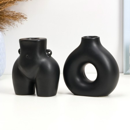 Set of candlesticks "Marta and Meland" Black Gloss, 2pcs/5x10cm/10x8cm-2