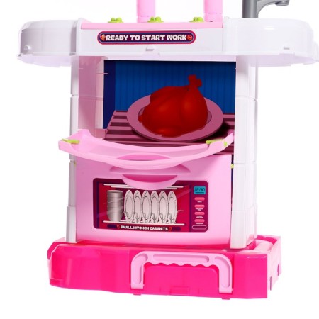 Game module in a suitcase on wheels 3 in 1: stove, kitchen, suitcase, 43 items-9
