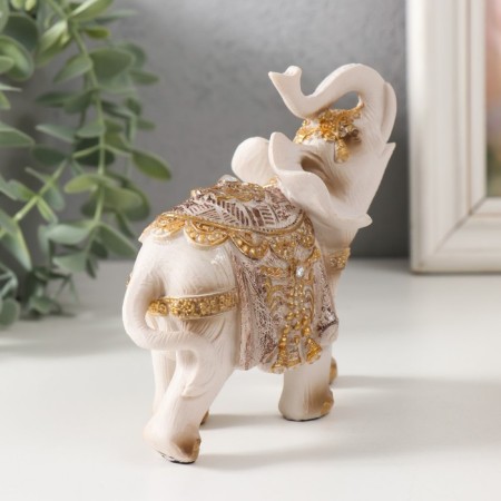 Polystone souvenir "White Elephant in Popon with Gold" MIX 12x6x12 cm-2