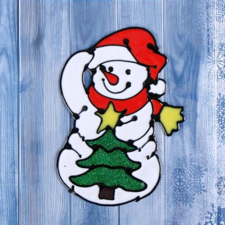 Stick on glass "Snowman with an elegant Christmas tree" 10x15 cm