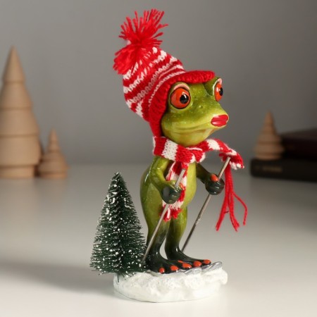 Souvenir Polystone Lac "frog in a hawap and a ski scarf" 8.5x7x14 cm-1