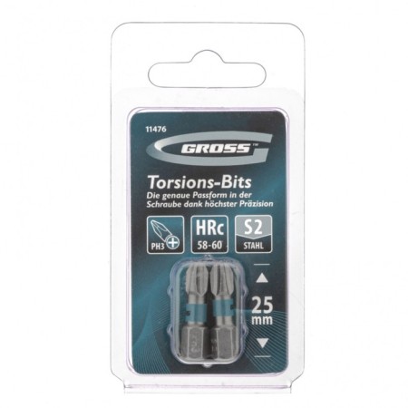 Набор бит торсионных Gross 11476, сталь S2, PH3 х 25 мм, 1/4", 2 шт.-2