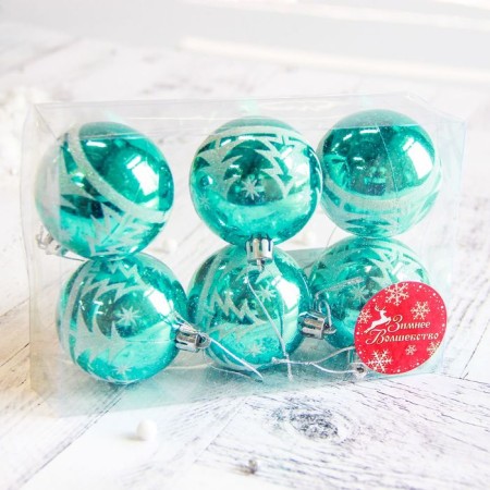 Set of balls plastic D-6 cm, 6 pcs "Christmas trees in the forest"-1