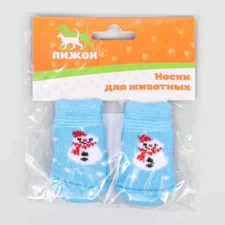Nosks non -slip "snowmen", s (2.5/3.5 * 6 cm), set 4 pcs, blue-1