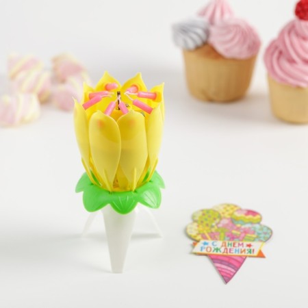 Candle for cake musical "Tulip", yellow-2