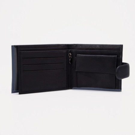 Male purse on a button, for bills, for cards, for coins, black color-3