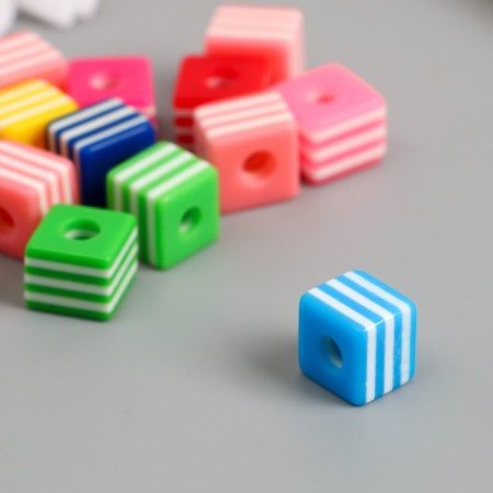 Beads for creativity plastic set 13 pcs "Striped cubes" 1x1x0.8 cm