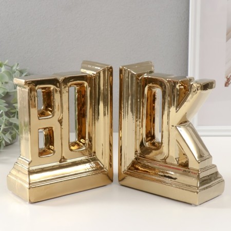 Book holders Ceramics "Inscription - Book" Set 2 pcs gold 28x7x17.5 cm-1