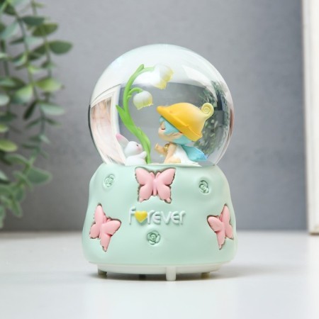 Souvenir polystone water ball light, music "Baby with a rabbit" MIX 8.5x8.5x12.8 cm-3