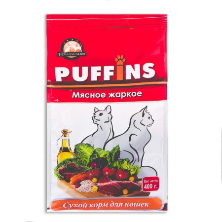 Dry food "Puffins" d/cats, hot meat, 400 grams