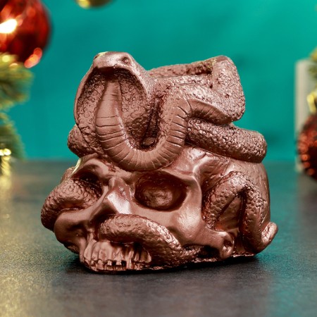 New Year. Symbol 2025. Summary of the New Year's Skull with a snake 9.5x7.5cm, copper