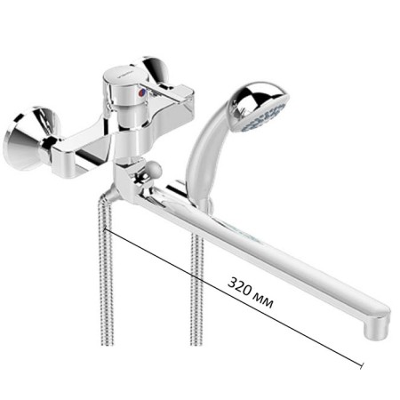 Vidima Bath mixer "Logik", wall, pour 320 mm, chrome