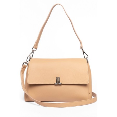 Female bag, genuine leather, ludor beige, 26x11x18 cm
