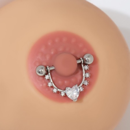 Piercing for the chest "Heart" halo, white color in silver-2