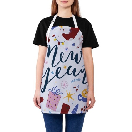 Apron kitchen with a “Happy New Year” photo print, adjustable, size OS