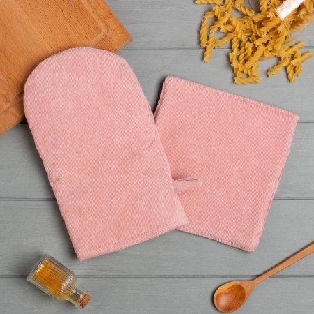Kitchen set 2 objects of Ethel "Classic" color pink, take 19*19 cm, mittens 27*14 cm