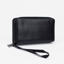 Male purse on lightning, department for bills, for maps, for coins, black color