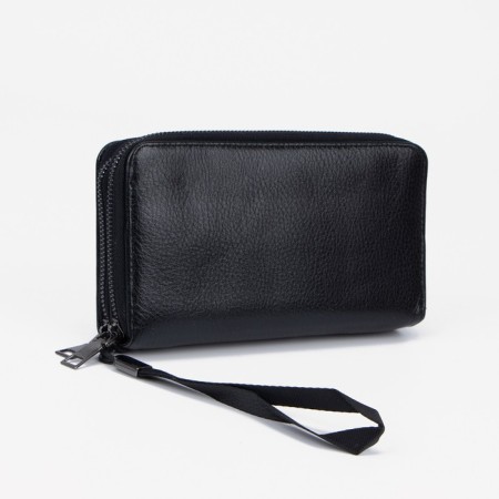 Male purse on lightning, department for bills, for maps, for coins, black color