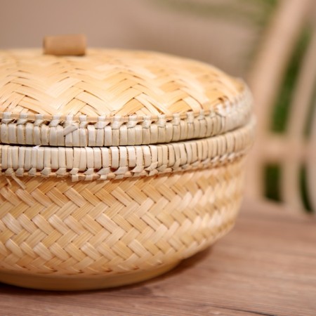 VAZA wicker with a lid, from bamboo 23x23x15 cm-3