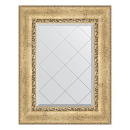 Mirror with engraving in a baguette frame, aged silver with an ornament of 120 mm, 62x80 cm