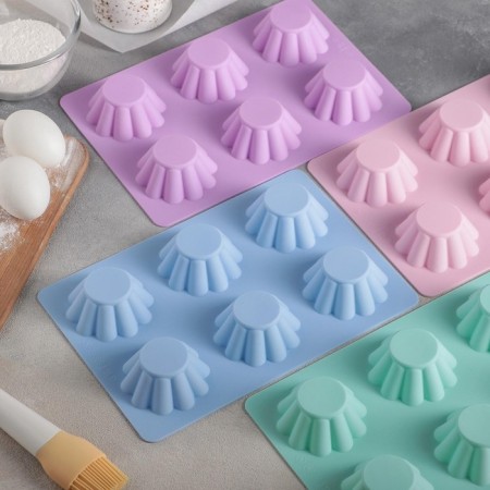 The form for baking the share "Sweets. RIB circle ”, silicone, 25.5 × 17.5 × 3 cm, 6 cells (D = 7 cm), blue color-8