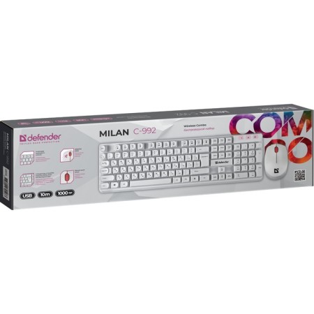 Keyboard set and Defender Milan C-992, wireless, membranes, 1000 dpi, USB, white-3