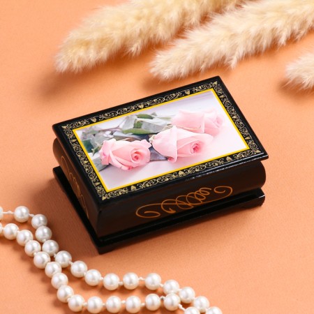 Casket "Pink Roses", 6 × 9 cm, lacquer miniature-3