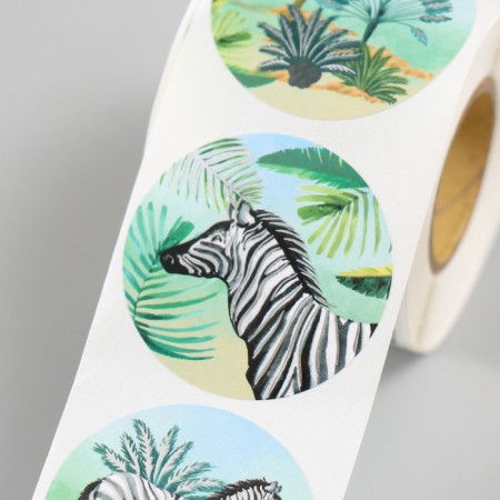 Sticker Paper "Zebra" embossing silver d = 3.8 cm 252 pcs in the roll-3