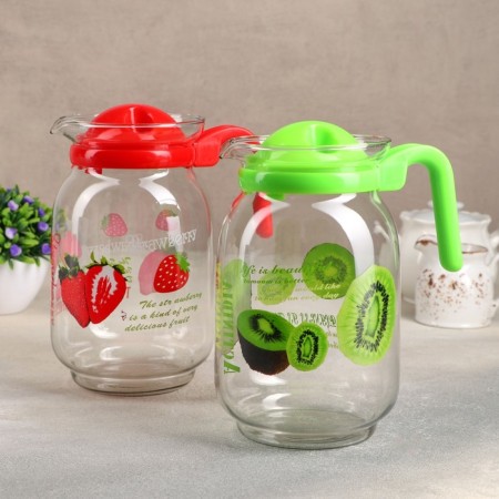 Glass jug with a lid "Fruit mix", 1.85 liters, color and pattern mix-3