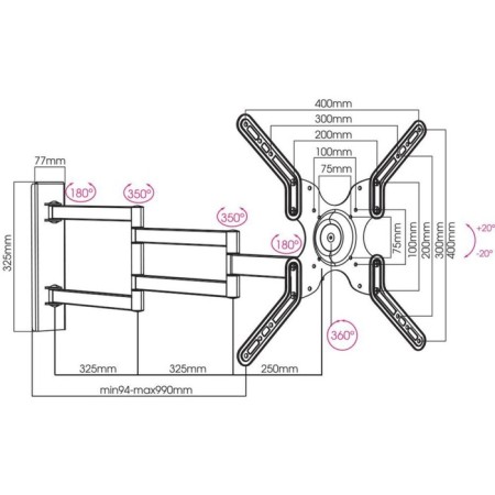 ARM Media LCD-900 TV, up to 18 kg, 22-55 ", wall-mounted, rotation and slope, black-2