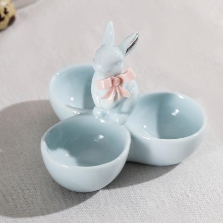 Menzhitsa ceramic 3 cells "Rabbit", 11.5 × 9.5 cm, blue color-1