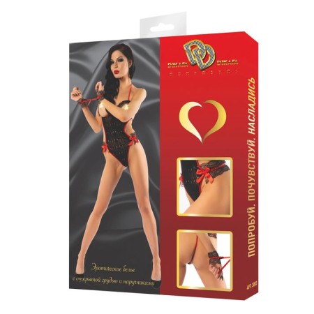Erotic linen, lace body, with open breasts, handcuffs, size 42-48-2