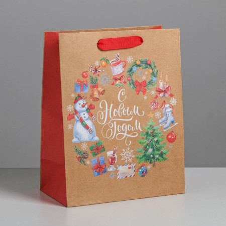 Craft vertical “Wreath” package, MS 18 x 23 x 10 cm, New Year-1