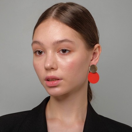 Earrings Metal "ladies" texture, red color in gold-2