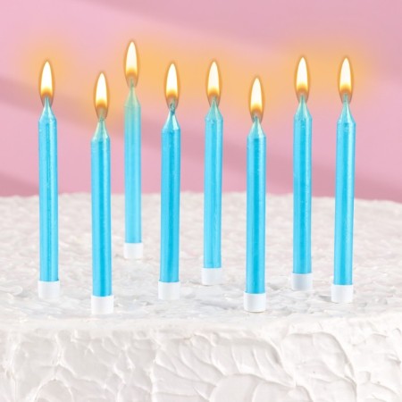 Set of candles for the Manhattan cake, 9 cm, 8 pcs, 24 minutes, blue metallic