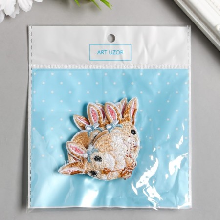 Decor for creativity Textile embroidery "Rabbit with a bow on the ear" 3.8x5 cm-2