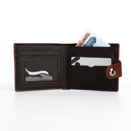 Male purse on a magnet, department for bills, for maps, for coins, brown color-5