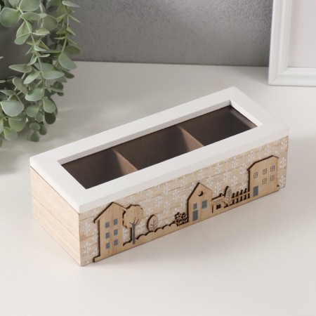 Casket wood 3 divisions "houses and trees" 9x23.4x7.2 cm