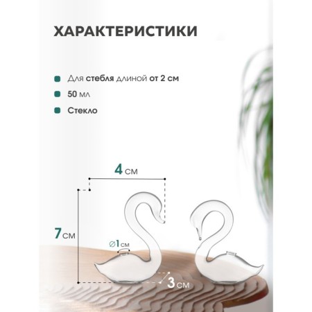 Glass Vase "Swans", 2 pcs, the color is transparent-1