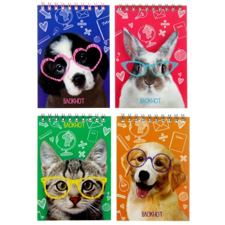Notepad A6, 40 sheets in a cage on the rowing "Pets-2", cover covering cardboard, mix