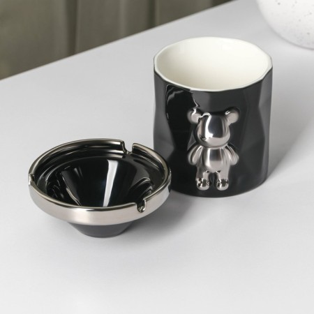 Ceramic ashtray "Stylish Bear", 9.7 × 10.3 cm, black color-1