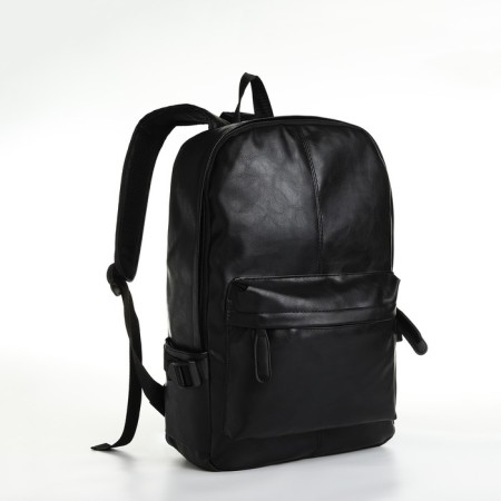 City backpack of artificial leather with lightning, 3 pockets, black color