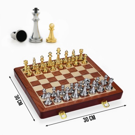 Chess souvenir, wooden board 30 x 30 cm, metal figures